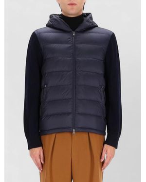 Moncler Hooded Cardigan Jacket Quilted Long Sleeves - Blue