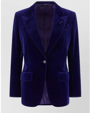 Tom Ford Wallis Blazer Velvet Texture Notch Lapels - Blue
