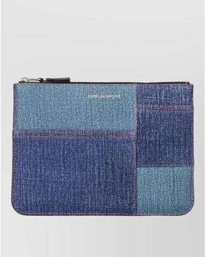 Comme des Garçons Denim Effect Leather Patchwork Zip Pouch - Blue