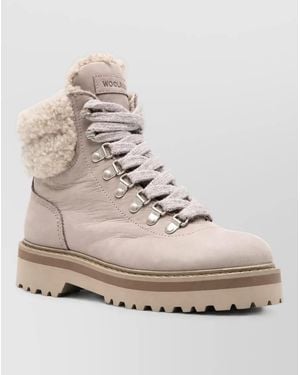 Woolrich Leather Lace-Up Boots - Natural