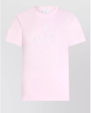 Patou Crew Neck Top Short Sleeves Embroidery - Pink