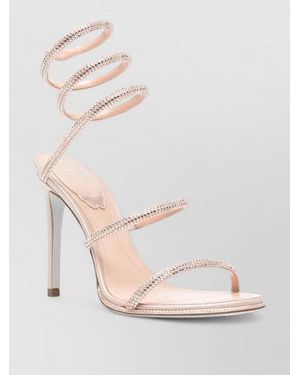 Rene Caovilla Cleo Sandals Crystal Straps Spiral Heel - Natural