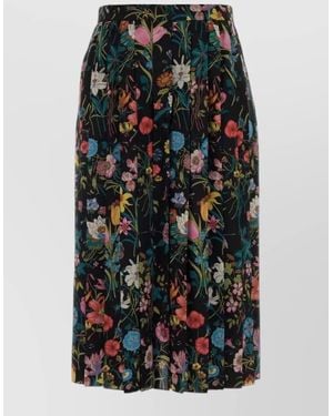 Gucci Midi Skirt Knee Length Floral Pleated - Multicolor