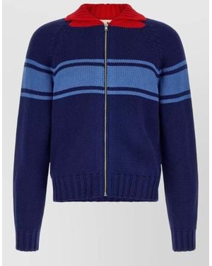 Marni Knit Cardigan Ribbed Trims Striped Design - Blue