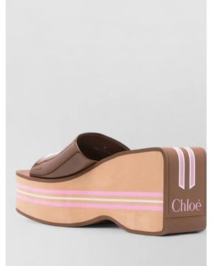 Chloé Platform Striped Open Toe Lace Slides - Pink