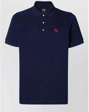 Fendi Logo Stitching Piquet Polo Short Sleeves - Blue