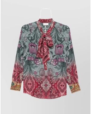 Pierre Louis Mascia Silk Floral Print Pussy Bow Long Sleeve Blouse - Red