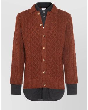 Moschino Collared Cable Knit Textured Crewneck Sweater - Brown