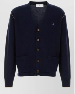 Vivienne Westwood Alex Wool Blend Cardigan Contrast Stitching - Blue