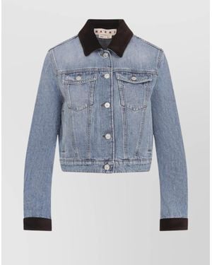 Marni Cropped Denim Trucker Jacket Pockets - Blue