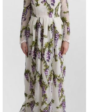 Dolce & Gabbana Floral Wisteria Embroidered Mesh Maxi Dress - Natural