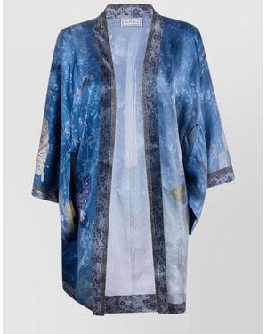 Pierre Louis Mascia Silk Kimono Robe Floral Pattern Satin - Blue
