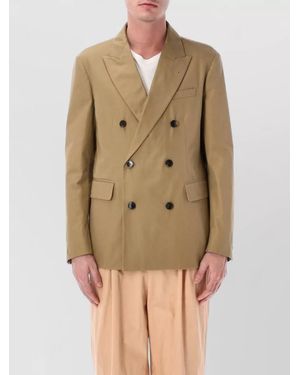 Dries Van Noten Double Breasted Cotton Jacket Peak Lapels - Natural