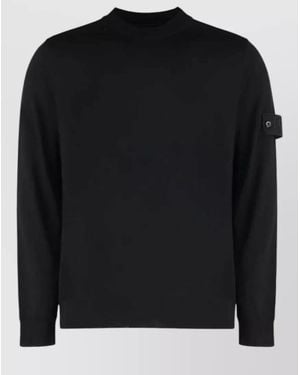 Stone Island Crew Neck Virgin Wool Long Sleeve Jumper - Black