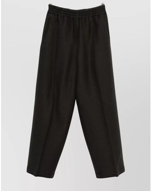 Ami Paris Virgin Wool Wide-Leg Cropped Trousers - Black