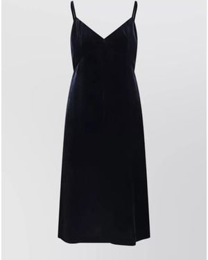 Aspesi Velvet Knee Length Dress V Neck Straps - Black