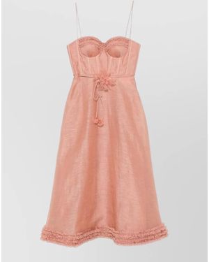 Zimmermann Silk Linen Midi Dress - Pink