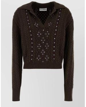 Des Phemmes Nylon Blend Cable Collared Embellished Jumper - Black