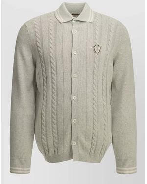 Brunello Cucinelli Logo Cardigan Cable Knit Ribbed Trims - Grey