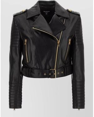 Balmain Leather Jacket Tone Hardware Epaulettes - Black