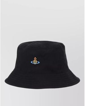 Vivienne Westwood Wide Brim Hat Stitch Detailing Design - Black