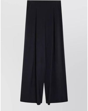 Max Mara High Waist Pleated Front Wide Leg Trousers - Blue