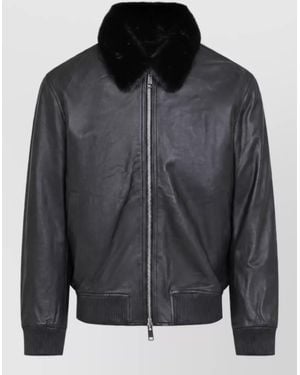 Yves Salomon Leather Bomber Jacket - Black