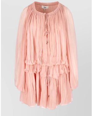 Chloé Silk Knee-Length Dress - Pink