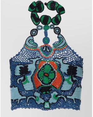 Etro Halterneck Crochet Top Sleeveless Back Detail - Blue