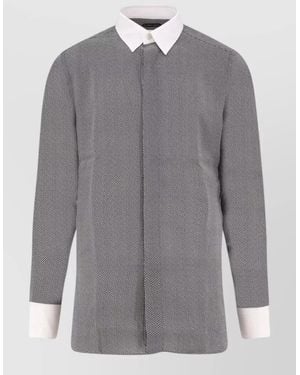 Tom Ford Sharkskin Print Shirt Contrast Collar Cuffs - Grey
