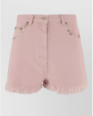 Valentino Denim Frayed-Hem Short Shorts - Pink