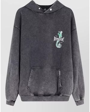 Represent Cotton Hooded Sweatshirt Front And Back Print - Gray