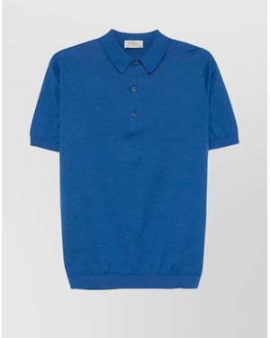 John Smedley Ribbed Collar Short Sleeve Polo Shirt - Blue