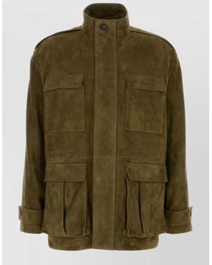 Ferragamo Lamb Leather Single Breasted Coat - Green