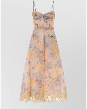 Zimmermann Silk Blend Printed Midi Dress - Natural