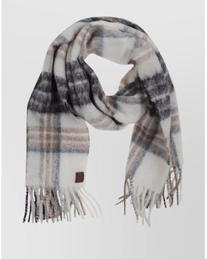 Eleventy Soft Plaid Scarf Fringed Edges - Gray