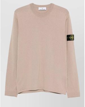 Stone Island Organic Cotton Long Sleeve Crew Neck Top - Natural