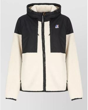 K-Way Short Hooded Jacket Colour Block Sherpa - Black