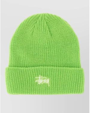 Stussy Knit Beanie Hat Ribbed Fold Over Cuff - Green