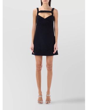 Patou Scallop-Trim Bow Sweetheart-Neck Mini Dress - Black