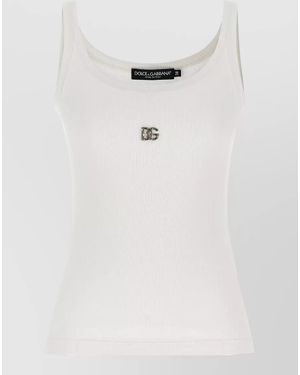 Dolce & Gabbana Dg Ribbed Scoop Neck Sleeveless Top - White