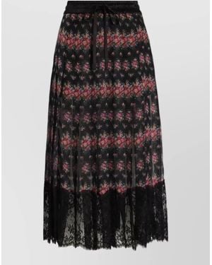 Dolce & Gabbana Lace Midi Skirt Pleated Floral Design - Black