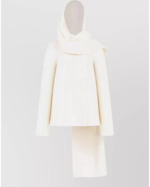 Alaïa Wool Short Coat With Scarf - White