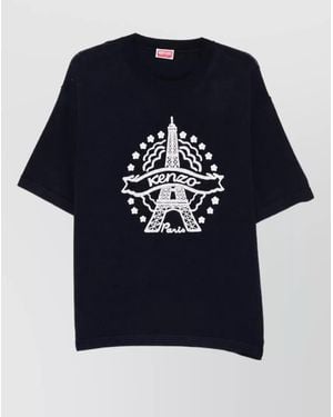 KENZO Wool Embroidered Short Sleeve T-Shirt - Blue