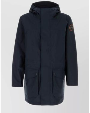 Napapijri Long Length Windbreaker With Hood And Pockets - Blue