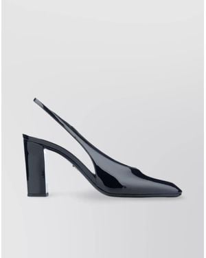 Prada Block Heel Patent Finish Pointed Toe Ballerina Shoes - Blue