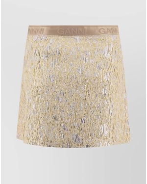 Ganni Metallic Textured Skirts Elastic Waistband - Natural