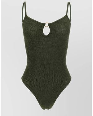 Hunza G Toni Swimsuit Keyhole Ring Spaghetti Straps - Green