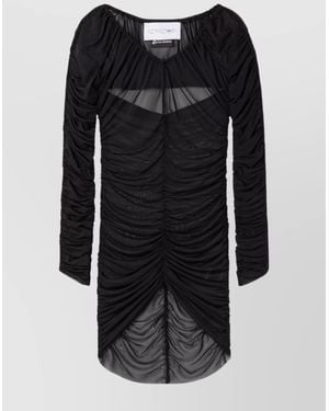 AZ FACTORY Cutout Mesh Long-Sleeve Asymmetric Top - Black