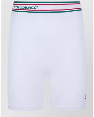 CASABLANCA Ribbed Knit Shorts Featuring Striped Waistband - White
